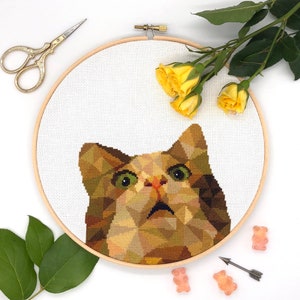 Funny Geometric Cat Cross Stitch Pattern PDF, Geometric Cross Stitch, Modern Cross Stitch, Room Wall Decor, cat cross stitch