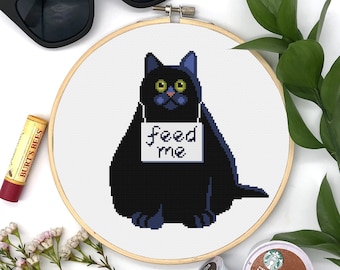 Cat Cross Stitch Pattern PDF, Funny Cross Stitch, Funny black cat cross stitch, Modern Cross Stitch, Room Wall Decor