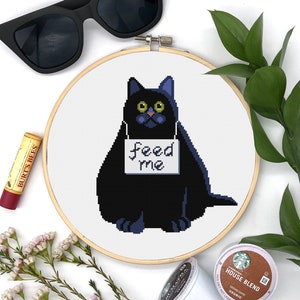 Cat Cross Stitch Pattern PDF, Funny Cross Stitch, Funny black cat cross stitch, Modern Cross Stitch, Room Wall Decor