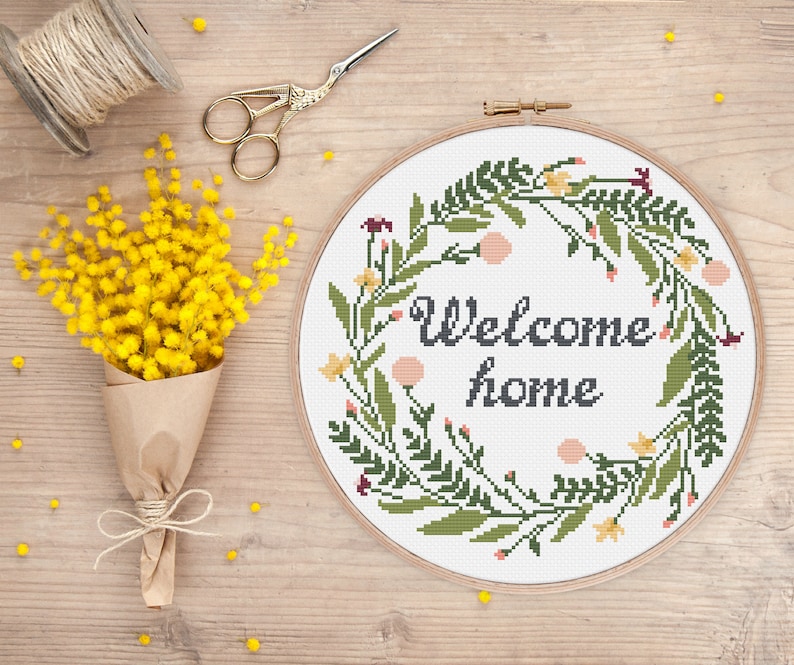 Welcome Home Cross Stitch Pattern Modern Cross Stitch Floral - Etsy