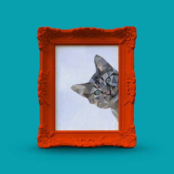 Geometric Cat Cross Stitch Pattern, Polygonal Animal Embroidery (PDF Pattern)