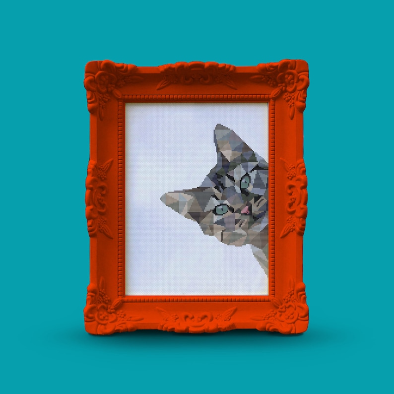 Cat Cross Stitch Pattern PDF Geometric Polygonal Cross - Etsy