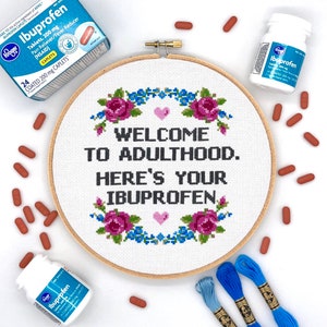 Cross Stitch Pattern / Ibuprofen cross stitch pattern / Funny cross stitch pattern / crossstitch patterns / point de croix / needle point
