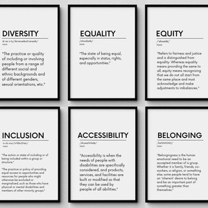Equity Definition, Set of 6, Diversity Equality Inclusion Definition Posters, Counselor Office Decor, Sign Social Worker