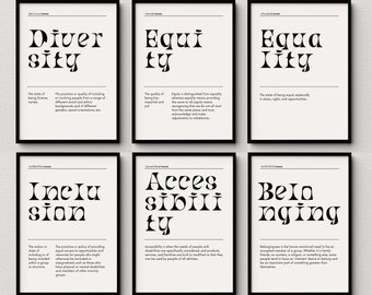 Affiches de définition de la diversité, de l'équité et de l'inclusion : décoration de bureau minimaliste (téléchargement numérique)