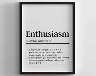 Office Wall Art, Office Print, Enthusiasm Definition printable, Minimalist print, Motivational Quote, HR wall art office