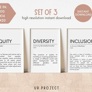 Equity Definition, Set of 3, Diversity Definition, Inclusion Posters, Counselor Office Decor, Sign Social Worker