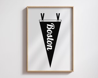 Boston Pennant Flag, University Student Poster, College Dorm Print, Pennant Wall Art