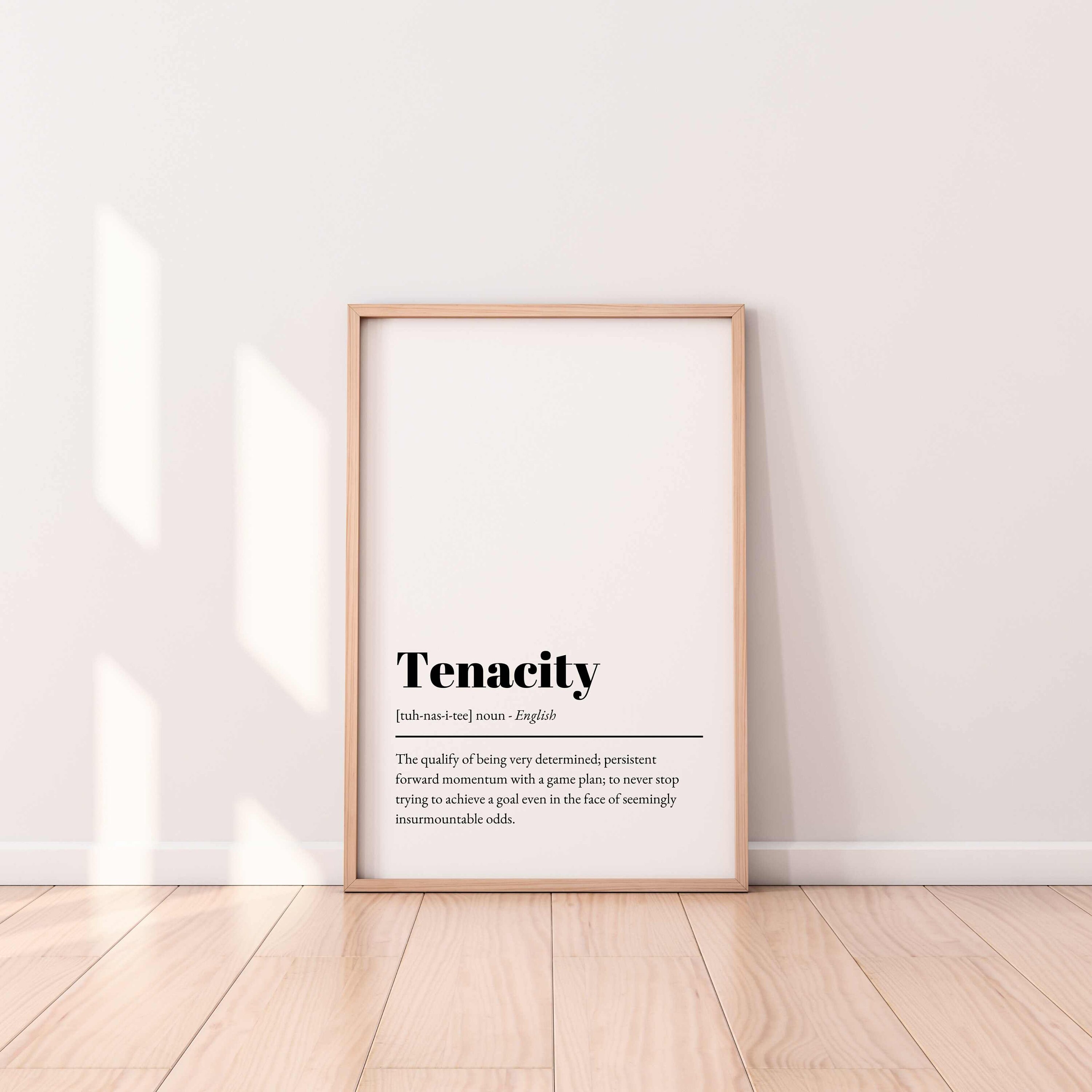 Tenacity Definition Print: Minimalist Office Wall Art (digital