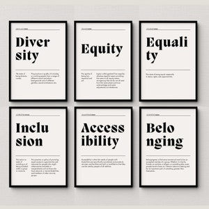 Equity Definition, Set of 6, Diversity Equality Inclusion Definition Posters, Counselor Office Decor, Sign Social Worker