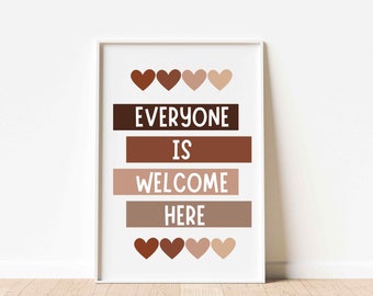 Everyone is Welcome Here, Diversity Poster, Diversity Print, Equality Wall Art, Inclusion Classroom, Inclusive School