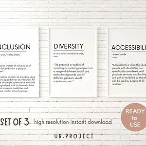 Accessibility Inclusion Definition, Set of 3, Equality Classroom, Diversity Art, Diversity Print, Inclusion Wall Art