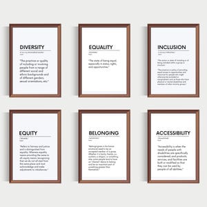 Equity Definition, Set of 6, Diversity Equality Inclusion Definition Posters, Counselor Office Decor, Sign Social Worker