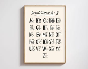 Social Worker Appreciation, Social Worker Sign, Counselor Office Decor, Social Worker Gift,  Alphabet Print