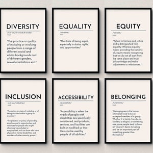 Equity Definition, Set of 6, Diversity Equality Inclusion Definition Posters, Counselor Office Decor, Sign Social Worker