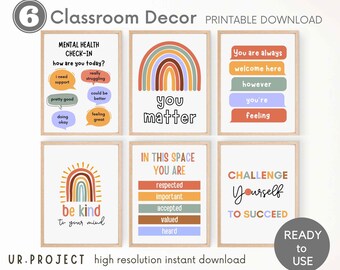 6 Decoração Boho para Sala de Aula, Pôster para Sala de Aula, Citações Escolares, Impressão Digital, Decoração para Sala de Brinquedos, Arte Infantil, Presente para Professores