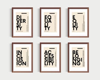 Minimalist Office Decor, Set of 6, Diversity Definition, Equity Inclusion Poster, Typography Print, Modern Typography