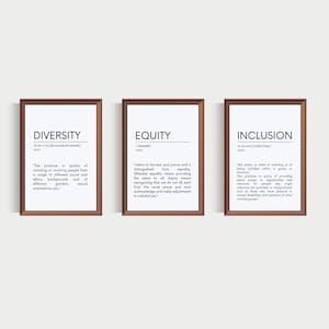 Equity Definition, Set of 3, Diversity Definition, Inclusion Posters, Counselor Office Decor, Sign Social Worker