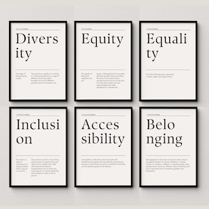 Equity Definition, Set of 6, Diversity Equality Inclusion Definition Posters, Counselor Office Decor, Sign Social Worker