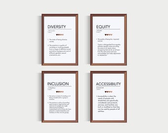 Equity Definition, Set of 4, Diversity Definition, Inclusion Posters, Counselor Office Decor, Social Worker Office Decor