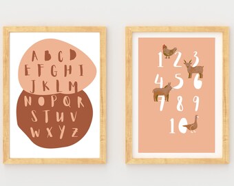 Alphabet Poster, Set of 2, ABC print, 123 Poster, Educational Print, Kids Playroom Art, Learning 123 Kids Wall Decor