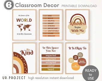6 Decoração Boho para Sala de Aula, Pôster para Sala de Aula, Citações Escolares, Impressão Digital, Decoração para Sala de Brinquedos, Arte Infantil, Presente para Professores
