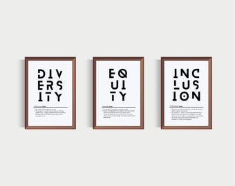 Diversity, Equity, Inclusion Definition Prints: Minimalist Office Decor (Set of 3) (Digital Download)