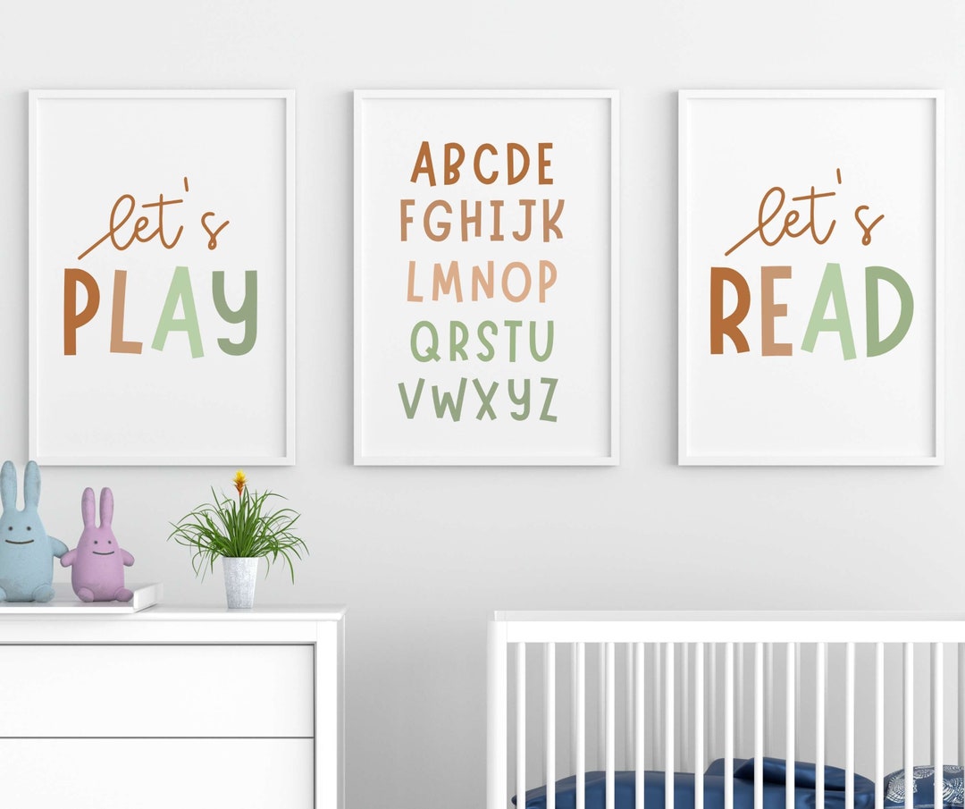 Set of 3 ABC Poster for Playroom Decor, Alphabet Nursery Wall Art, Kids ...