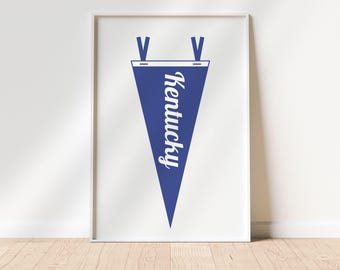 Kentucky Student Poster, Pennant University Flag, College Dorm Print, Pennant Wall Art