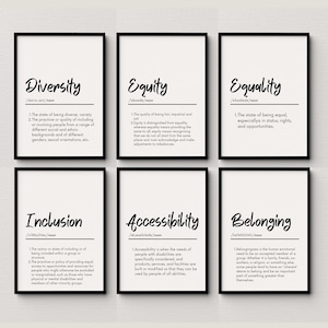 Inclusion Definition, Set of 6, Diversity Equality Inclusion Definition Posters, Counselor Office Decor, Sign Social Worker