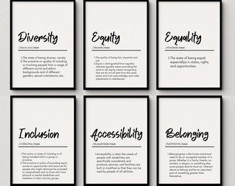 Affiches de définition de la diversité, de l'égalité et de l'inclusion : décoration de bureau minimaliste (téléchargement numérique)