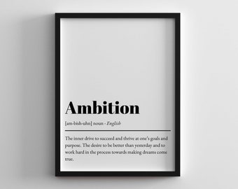 Ambition Definition Print: Minimalist Office Wall Art (Digital Download)