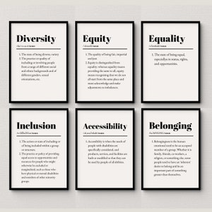Inclusion Definition, Set of 6, Diversity Equality Inclusion Definition Posters, Counselor Office Decor, Sign Social Worker