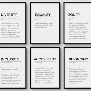 Equity Definition Office Print, Set of 6, Diversity Equality Inclusion Definition Posters, Counselor Office Decor