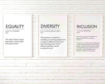 Equality Diversity Inclusion Definition Prints: Counselor Office Decor (Set of 3) (Digital Download)