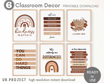 6 Decoração Boho para Sala de Aula, Pôster para Sala de Aula, Citações Escolares, Impressão Digital, Decoração para Sala de Brinquedos, Arte Infantil, Presente para Professores