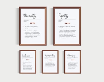 Minimalist Office Print, Set of 5, Diversity Office Decor, Inclusion Wall Art, Definition Print, Equality Poster Bundle