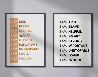 Positive Affirmations Poster, Affirmations for Kids, Positive Playroom Classroom Homeschool, Growth Mindset