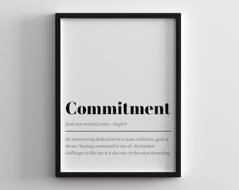 Commitment Definition Wall Art | Minimalist Office Decor | Motivational Print & Inspiration Poster for Home/Office