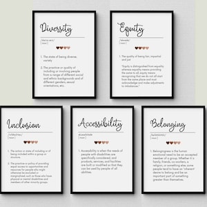 Equity Definition, Set of 5, Diversity Equality Inclusion Definition Posters, Counselor Office Decor, Sign Social Worker