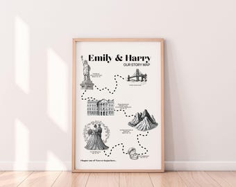 Custom Love Story Map Poster, Relationship Print, Christmas Present For Husband
