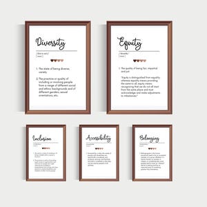 Equity Definition, Set of 5, Diversity Equality Inclusion Definition Posters, Counselor Office Decor, Sign Social Worker