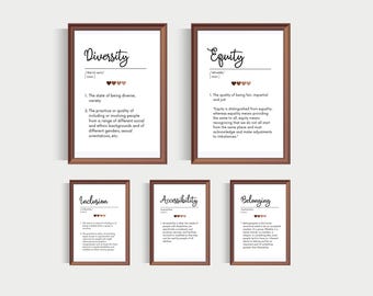Social Worker Appreciation Gift, SET OF 5, Diversity Equity, Inclusion Definition Posters, Counselor Office Decor, Social Worker Sign Print