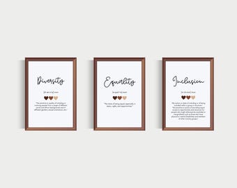 Equality Definition, Set of 3, Diversity Definition, Inclusion Posters, Counselor Office Decor, Sign Social Worker
