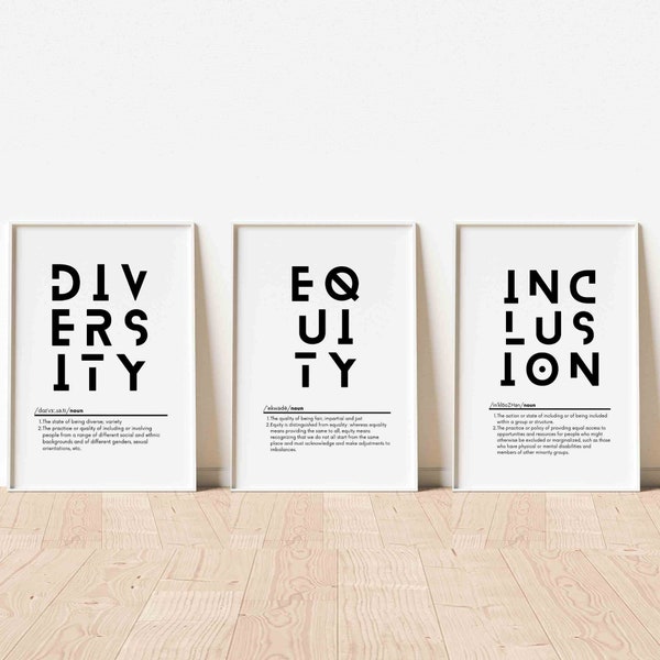 Equity Definition, Set of 3, Diversity Definition, Inclusion Posters, Counselor Office Decor, Sign Social Worker