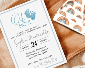 Blue Baby Shower Invitation Template: Oh Boy Invite (Digital Download)
