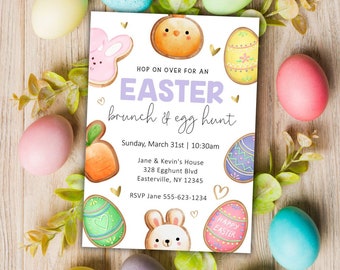 Editable Easter Brunch & Egg Hunt Invitation, Easter Event Invite, Printable Easter Sunday Get Together Egg Hunt Neighborhood Party Invite