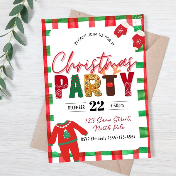 Christmas Party Invitation, Holiday Party Invitation, Kid Christmas Invite, DIY Editable Printable XMAS Invite, Cute Children's Christmas