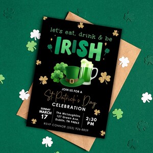 St. Patrick's Day Celebration Invitation, Let's Eat Drink & Be Irish, Saint Patrick's Day Invite, Green Beer Party, St. Patty's/Paddy's Day