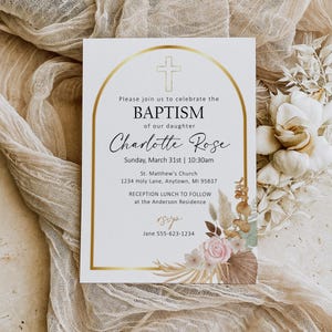 Modèle d'Invitation baptême baptême première communion, carte d'invitation de baptême modifiable, invitation imprimable communion or, invitation pour la Sainte-Cène